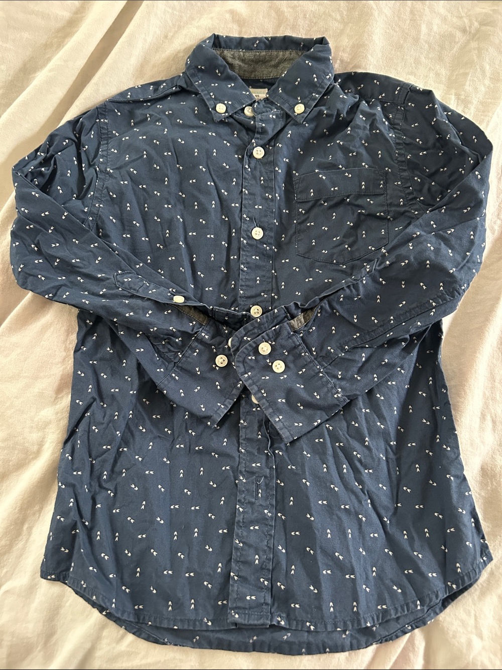 Crewcuts Navy Button-Down Shirt with Tiny White Print